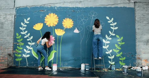 Cafe mural artwork Varanasi